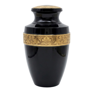 High Quality And <b>Top</b> Quality <b>Black</b> Color Finished Brass Adult Cremation Urn With Gold Engraving Band <b>Funeral</b> Urn <b>For</b> Human Ashes - Product Image 1