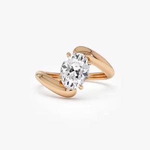 Oval Cut White Diamond Engagement <b>Ring</b> in Solid Yellow Gold Minimalist <b>Plain</b> Metal Bypass Band Unique Asymmetric Modern <b>Ring</b> - Product Image 3