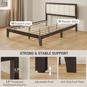 Struttura letto matrimoniale in noce con piattaforma e doghe in legno, facile da montare, non richiede rete a molle, resistente - Product Image 6
