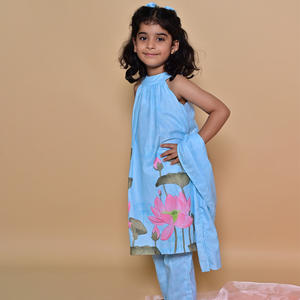 ชุดเสื้อทูนิคแขนกุดพิมพ์ลายดอกไม้ฟูร็อกคุณภาพสูง สีฟ้าอ่อน ฟูร็อก สำหรับสวมใส่สบายในงานเทศกาลและกิจกรรมครอบครัว - Product Image 5