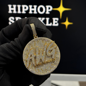 Pendentif rond personnalisé en argent sterling 925 avec moissanite VVS, collier médaillon hip-hop, breloque HIPHOP SPARKLE plaqué or rose - Product Image 1