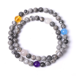 Bracelet en perles de pierre naturelle, perles rondes en cristal, ambre, calcite, quartz rose, aventurine bleue, perles violettes, bijoux - Product Image 5