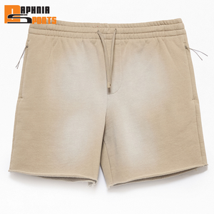 กางเกงขาสั้นผู้ชายสไตล์วินเทจผ้าฝ้ายเฟรนช์เทอร์รี่เนื้อนุ่มซับเหงื่อ ซันเฟด สวีท ชอร์ต รูดเชือกผูกเอว ทรงจ็อกเกอร์ สปอร์ตวอช ผลิตในปากีสถาน - Product Image 1