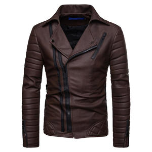 Chaqueta de cuero sintético para hombre, estilo motociclista, impermeable, cortavientos, con cremallera, a la moda, para negocios, formal, con cierre frontal - Product Image 1