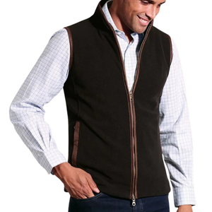 <b>Mens</b> Brown <b>Fleece</b> <b>Gilet</b> With Full Zip Front High Collar Soft Warm Sleeveless Vest With Contrast Trim Pockets For Outdoor Casual - Product Image 1
