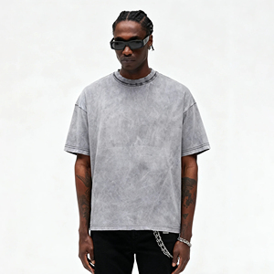 T-shirts Rétro Vintage Délavés à l'Acide en Gros, T-shirts Oversize Hip Hop 100% Coton Unisexe, T-shirts Effet Vieilli Délavés à l'Acide - Product Image 4