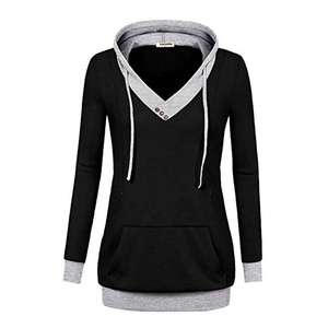 WOMEN NURSING <b>SHIRT</b> PREGNANCY MATERNITY CLOTHING BREASTFEEDING SOLID LONG SLEEVE HOODED <b>LINED</b> 100% COTTON <b>FLEECE</b> WINTER - Product Image 5