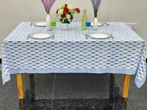 Custom Boho Retro Blue & White Floral <b>Tablecloth</b> Hand Block Print Farmhouse Style for Easter Brunch & Weddings Table Cloth Gift - Product Image 4