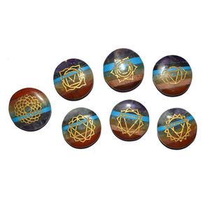 Ensemble de 7 disques en agate naturelle de haute qualité, gravés de symboles, pour la guérison, la méditation, thème Inde, mascotte et Feng Shui, vente en gros - Product Image 6