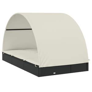 Tumbona Doble en Negro y Crema, Ratán PE, Acero con Recubrimiento en Polvo, Elegante Tumbona para Exteriores - Product Image 5