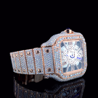 Montre en acier inoxydable de qualité supérieure, couleur noire, avec diamants en moissanite glacés, mouvement mécanique, résistance à l'eau 3 ATM, disponible pour