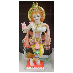 Escultura de Lord Krishna en mármol blanco con posición de pie para decoración del hogar y el templo, el diseño más hermoso hecho a mano. - Product Image 1