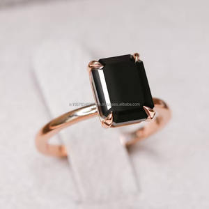 14K Rose Gold <b>Black</b> Diamond <b>Ring</b> Vintage Style Half Eternity Engagement Band Stackable Wedding Jewelry for <b>Women</b> - Product Image 5