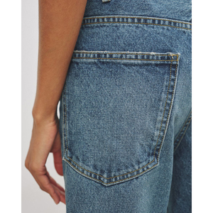 Jeans de mezclilla para mujer, de pierna relajada, sin elasticidad, tiro bajo, estilo retro, con efecto desgastado, 100% algodón - Product Image 2