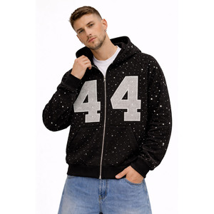 Custom Trendy Y2K <b>Rhinestone</b> Zip Up Hoodies for Men High Quality 400 GSM Regular Fit Streetwear Sparkly <b>Jacket</b> Supplier OEM Bulk - Product Image 4