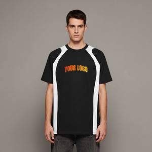 T-shirts décontractés pour hommes 100 % coton, coupe ample, avec logo imprimé 3D en relief personnalisé et empiècements blancs, respirants, vente en gros - Product Image 4