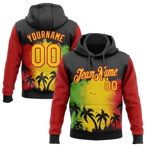 Wholesale Direct Industry New Design Custom Stitched Black Yellow-<b>Red</b> 3D Design Black History Month Hawaii Palm Pullover <b>Hoodie</b> - Product Image 1