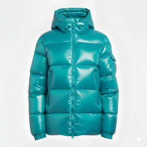 Veste matelassée à capuche unisexe en bleu sarcelle, manteau d'hiver en duvet imperméable, fermeture éclair sur le devant, couleur unie, coupe classique - Product Image 1