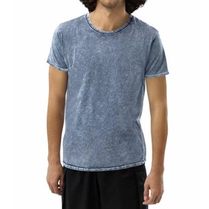 Camiseta de algodón de punto de manga corta con cuello redondo para hombre, azul vaquero lavado, corte regular, color liso, OEM ODM, novedad 2026 - Product Image 1
