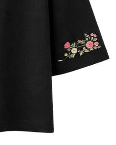 Camiseta Corta para Mujer, Color Negro, Bordado Floral, Manga Corta, Informal, Mezcla de Algodón Suave, Top de Verano para Mujer, Venta al Por Mayor - Product Image 6