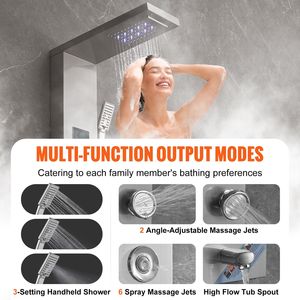 Schermo a LED idroelettricità pannello doccia sistema 6 modalità torre pioggia cascata 8 getti massaggio in acciaio inox bagno Set - Product Image 4