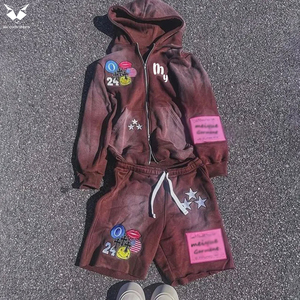 Ensemble unisexe personnalisé automne : sweat à capuche zippé en polaire de haute qualité et short de jogging délavé style vintage, veste zippée décontractée et short délavé soleil - Product Image 5