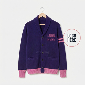 Cosh International Sorority Sisterhood Acrylic <b>Purple</b> Knitted <b>Cardigan</b> With Pink Contrast Trim Long Sleeve Casual Open Front - Product Image 2