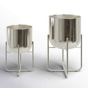Luxury Aluminum Flower <b>Pots</b> Set Outdoor Garden Planters Minimalist Design Powder Coated Finish Silver Color - Product Image 3