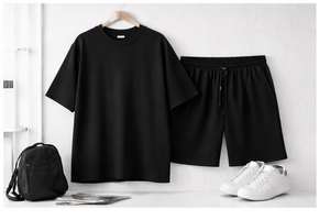 Custom Front Print Knitted 100% Cotton Oversized T-Shirt Set Men Summer Casual <b>Short</b> <b>Sleeve</b> Tracksuit Streetwear Two-Piece Quick - Product Image 5