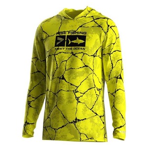 RISE FISHING เสื้อฮู้ดตกปลาแขนยาวสำหรับผู้ชาย สีเหลืองพิมพ์ลาย UPF 50 เสื้อป้องกันรังสียูวี - Product Image 1