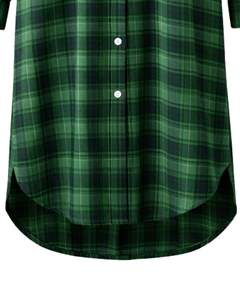 Vestido Camisero Largo a Cuadros Verde para Mujer, Personalizado, con Botones, Estilo Túnica Holgada, Casual, de Manga Larga, en Franela de Algodón Suave - Product Image 6