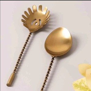 Designer <b>Gold</b> <b>Serving</b> <b>Spoon</b> Set – Twisted Handle Stainless Steel Salad & Pasta Server for Kitchen & Gifting - Product Image 2