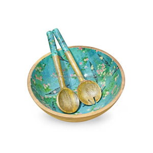 Tazones para Servir Ensaladas Decorativos de Madera Pulida con Diseño Impreso, Ecológicos, con Cuchara, Clásicos para Fiestas, Accesorios de Cocina para el Hogar, Falak World - Product Image 2