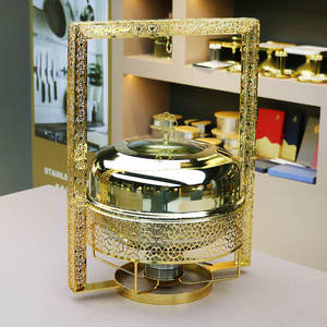 ถาดอุ่นอาหารสแตนเลสสีทองหรูหรา ถาดอุ่นอาหารสำหรับจัดเลี้ยงสีทอง เครื่องอุ่นอาหารบุฟเฟ่ต์สีทอง - Product Image 3