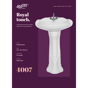Lavabo sur pied en céramique Sanso 4007 - Vente en gros directe d'usine Ashirwad Sanitary Ware Inde, Robinet sur mesure - Product Image 2