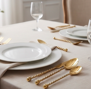 Ensemble de couverts en acier inoxydable, design moderne, poignée en corde, compatible lave-vaisselle, idéal pour les cadeaux, ustensiles de cuisine, utilisation sur table - Product Image 5