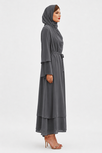 Abaya de Luxe Décontractée en Polyester de Haute Qualité pour Femmes avec Hijab Assorti, Taille Ceinturée et Coupe Modeste Longue – Fabrication ODM - Product Image 4