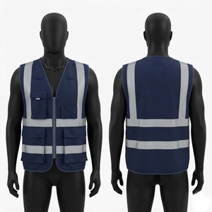 Chaleco de Trabajo de Poliéster Transpirable de Alta Visibilidad, 200 GSM, Azul Marino, con Cinta Reflectante, Multifuncional - Product Image 1