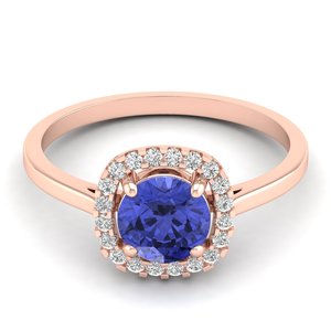 แหวนแต่งงานเพชรทองคำแท้ 14K รุ่นใหม่ REYES สำหรับผู้หญิง ประดับด้วยพลอยแทนซาไนต์ทรงกลม 1 กะรัต เครื่องประดับคุณภาพสูง - Product Image 6