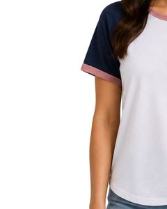 Customized <b>White</b> Navy Blue And Dusty Pink Raglan T <b>Shirt</b> For <b>Women</b> Casual Crew Neck <b>Short</b> <b>Sleeve</b> Soft Cotton Blend Summer - Product Image 2
