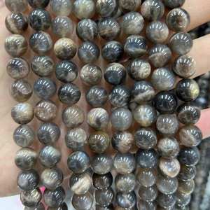 Perles de pierre de soleil gris foncé, perles rondes naturelles en pierre précieuse, pour la fabrication de bijoux, artisanat DIY - Product Image 3