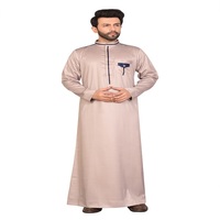 Thobe décontracté ethnique du Moyen-Orient pour hommes adultes, marron, en polyester, à manches longues, coupe droite, longueur au sol, anti-plis, brodé