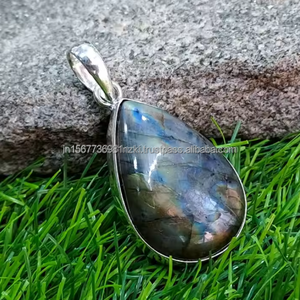 Meilleure vente pendentif 925 collier en argent Sterling Flashy arc-en-ciel cristal bijoux Boho pierre précieuse cadeau pour elle pendentif fait main - Product Image 4