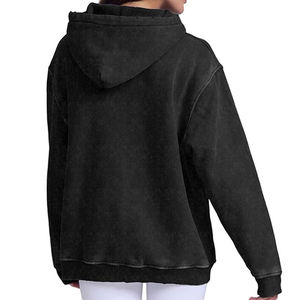 <b>Women's</b> Oversized Hooded <b>Sweatshirt</b> Solid <b>Black</b> Long Sleeve Knitted Cotton Pullover With Pockets Breathable Wholesale Apparels - Product Image 2