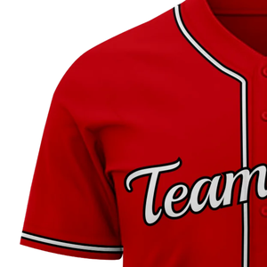 Maillot de baseball rouge à manches courtes, boutonné, uniforme d'équipe personnalisé, respirant, en polyester, chemise de sport athlétique - Product Image 6