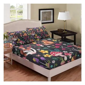 Nền đen rừng nấm bedding Set thêu kích thước đầy đủ màu xanh lá cây thực vật Comforter Quilt Cover 2 gối bedlenin