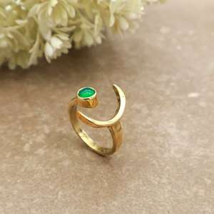 Celestial Green Onyx Crescent Moon <b>Ring</b> 14K Gold Plated Sterling <b>Silver</b> Brass Adjustable Unisex Bezel <b>Set</b> Boho Hippie Daily Wear - Product Image 3