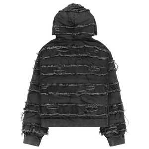 <b>Men's</b> <b>Black</b> Hooded Zip-Up Jacket Washed Distressed <b>Fleece</b> Casual Winter Wear Regular Fit 100% Polyester - Product Image 2