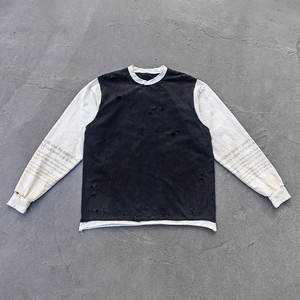 T-shirts Manufacturer Custom Distressed Vintage Washed Heavyweight Cotton <b>Tshirts</b> Men Color Block Round Neck Long Sleeve t shirt - Product Image 1