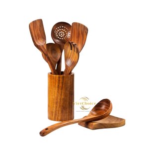 Juego de utensilios de cocina de madera natural, ecológicos, para uso doméstico y en restaurantes. - Product Image 6